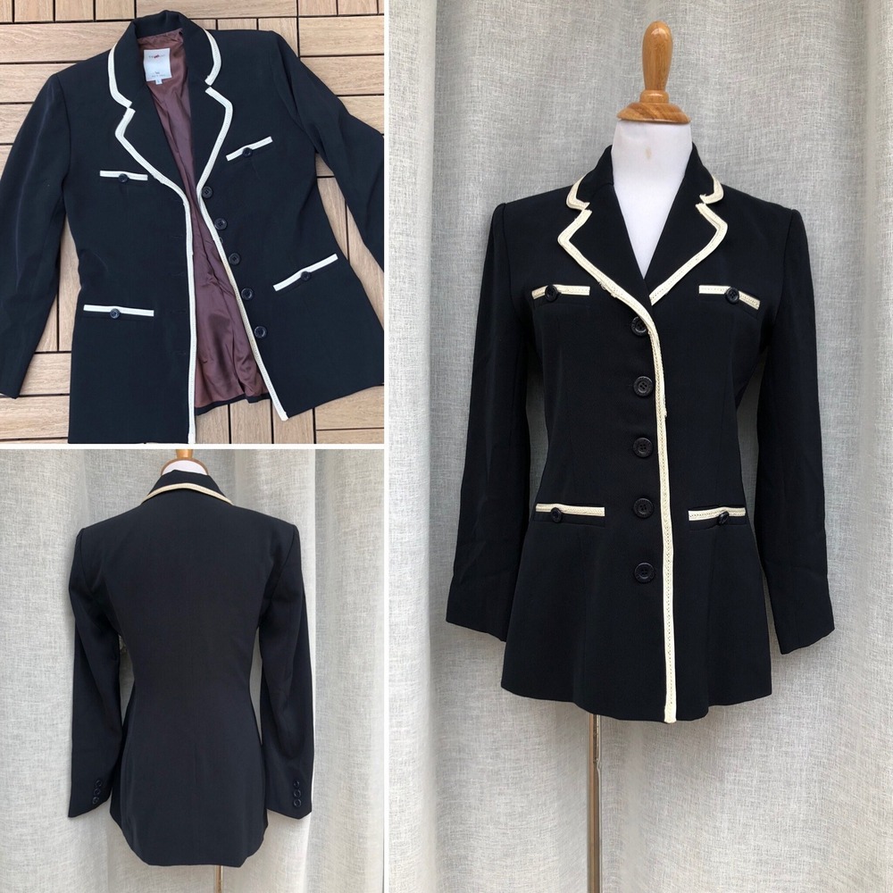 Vertigo Paris navy blue white trim single breasted blazer
